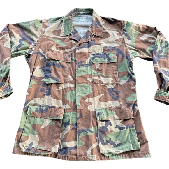 Vintage 80's US Military Woodland Camo Field Jacket Men's Size Large/X-Large - Picture 1 of 14